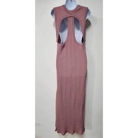 FREE PEOPLE BEACH Cut Out Back Ribbed Maxi Tank Dress w/ Side Slit Size XS. B-4 - Picture 3 of 4